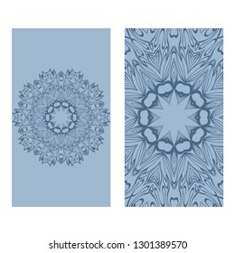 Ethnic Mandala Ornament. Templates With Mandalas. Vector Illustration For Congratulation Or Invitation. The Front And Rear Side. Blue pastel color.