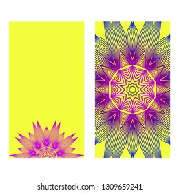 Ethnic Mandala Ornament. Templates With Mandalas. Vector Illustration For Congratulation Or Invitation Diwali Festival Greeting Card. Yellow purple color.