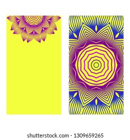 Ethnic Mandala Ornament. Templates With Mandalas. Vector Illustration For Congratulation Or Invitation Diwali Festival Greeting Card. Yellow purple color.