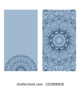 Ethnic Mandala Ornament. Templates With Mandalas. Vector Illustration For Congratulation Or Invitation. The Front And Rear Side. Blue pastel color.