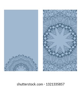 Ethnic Mandala Ornament. Templates With Mandalas. Vector Illustration For Congratulation Or Invitation. The Front And Rear Side. Blue pastel color.