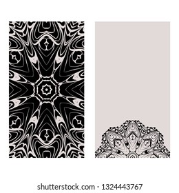 Ethnic Mandala Ornament. Templates With Mandalas. Vector Illustration For Congratulation Or Invitation. The Front And Rear Side. Black, brown color.