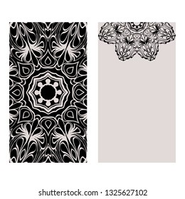 Ethnic Mandala Ornament. Templates With Mandalas. Vector Illustration For Congratulation Or Invitation. The Front And Rear Side. Black, brown color.