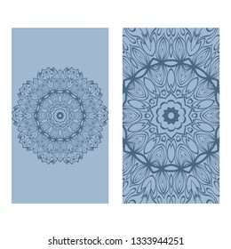 Ethnic Mandala Ornament. Templates With Mandalas. Vector Illustration For Congratulation Or Invitation. The Front And Rear Side. Blue pastel color.