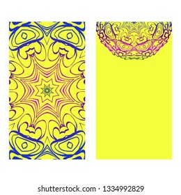 Ethnic Mandala Ornament. Templates With Mandalas. Vector Illustration For Congratulation Or Invitation. The Front And Rear Side. Yellow, rainbow color.
