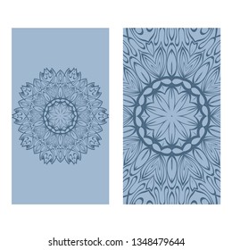 Ethnic Mandala Ornament. Templates With Mandalas. Vector Illustration For Congratulation Or Invitation. The Front And Rear Side. Blue pastel color.