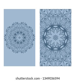 Ethnic Mandala Ornament. Templates With Mandalas. Vector Illustration For Congratulation Or Invitation. The Front And Rear Side. Blue pastel color.