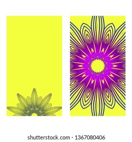 Ethnic Mandala Ornament. Templates With Mandalas. Vector Illustration For Congratulation Or Invitation Diwali Festival Greeting Card. Yellow purple color.