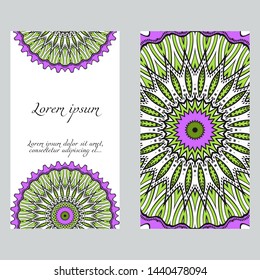 Ethnic Mandala Ornament. Templates With Mandalas. Vector Illustration For Congratulation Or Invitation. The Front And Rear Side