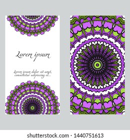 Ethnic Mandala Ornament. Templates With Mandalas. Vector Illustration For Congratulation Or Invitation. The Front And Rear Side