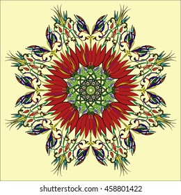 Ethnic Mandala ornament. Vector Henna tattoo style. Abstract flower, yoga symbol. 