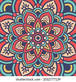 Ethnic Mandala Round Ornament Pattern With Colorful, Mandala Vector Background, Decorative Pattern