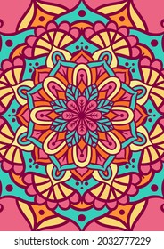 Ethnic Mandala Round Ornament Pattern With Colorful, Mandala Vector Background, Decorative Pattern