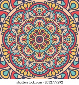 Ethnic Mandala Round Ornament Pattern With Colorful, Mandala Vector Background, Decorative Pattern