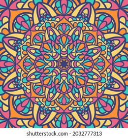 Patrón De Ornamento De Ronda De Mandala Étnica Con Fondo Vector De Mandala Colorido, Patrón Decorativo