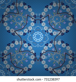 Ethnic Mandala seamless pattern in beige, blue and gray colors. Vector Indian floral paisley medallion seamless pattern.