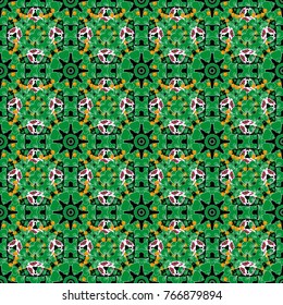 Ethnic Mandala seamless pattern in black, green and white colors. Vector Indian floral paisley medallion seamless pattern.