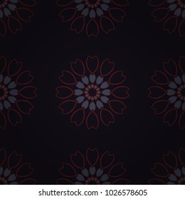 Ethnic Mandala seamless pattern in blue, black and brown colors. Vector Indian floral paisley medallion seamless pattern.