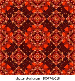Ethnic Mandala seamless pattern in brown, orange and red colors. Vector Indian floral paisley medallion seamless pattern.