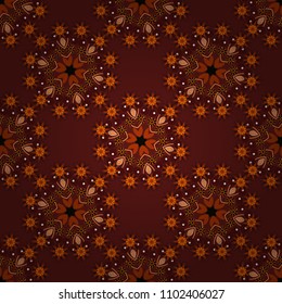 Ethnic Mandala seamless pattern. Can be used for textile, greeting card, coloring book, phone case print. Red, brown and orange Indian floral paisley medallion. Vector Henna tattoo style.