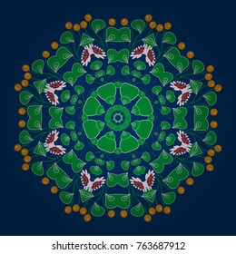 Ethnic Mandala seamless pattern. Can be used for textile, greeting card, coloring book, phone case print. Vector Henna tattoo style. Blue, green and white Indian floral paisley medallion.