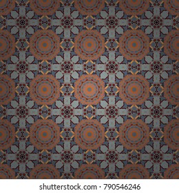 Ethnic Mandala seamless pattern in orange, gray and pink colors. Vector Indian floral paisley medallion seamless pattern.