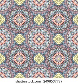 Ethnic Mandala Seamless Pattern in Pastel Color