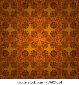 Ethnic Mandala seamless pattern in red, black and orange colors. Vector Indian floral paisley medallion seamless pattern.