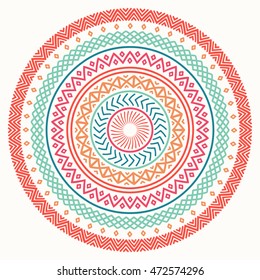 Ethnic mandala. Tribal hand drawn line geometric seamless pattern. Border. Doodles. Native vector illustration. Background. African, mexican, indian, oriental ornament. Henna tattoo style. Circle