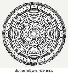 Ethnic mandala. Tribal hand drawn line geometric seamless pattern. Border. Doodles. Native vector illustration. Background. African, mexican, indian, oriental ornament. Henna tattoo style. Circle