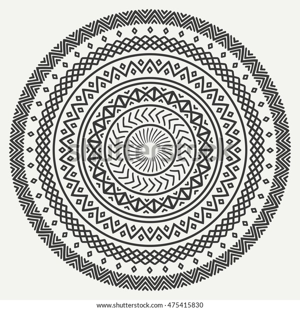 Ethnische Mandala Tribal Handgezeichnet Linie Geometrisches Stock Vektorgrafik Lizenzfrei