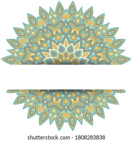 Ethnic mandala vector card template with text place. Wedding invitation card design. Round floral mandala ornament with butterfly, heart, leaf, petal, flower shapes. Ethnic background.