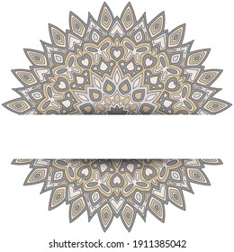 Ethnische mandala Vektorkartenvorlage mit Textplatz. Spa Center Flyer Banner Design. Rundblumenmandala-Ornament mit Schmetterling, Herz, Blatt, Blütenblätter, Blumenformen. asiatischer Hintergrund.