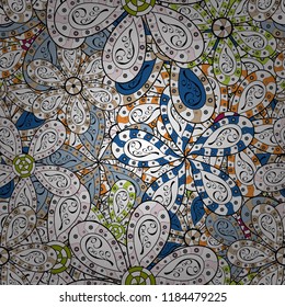 Ethnic mandalas, doodle background circles. Gray and white colors.