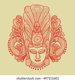 Ethnic mask. Handwritten doodles.Printing style on t-shirts, banners, posters, cover. Coloring page book for adults and children. Tattoos. Vector.