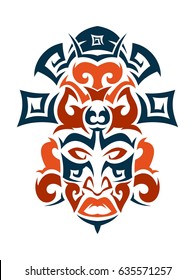 Ethnic mask icon or inca flat mask. Tribal ethnic mask vector illustration