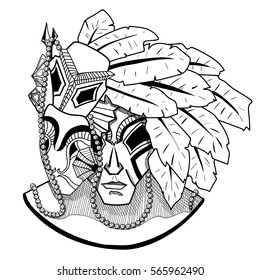 Ethnic Mask illustration, tattoo, t shirt design, vector