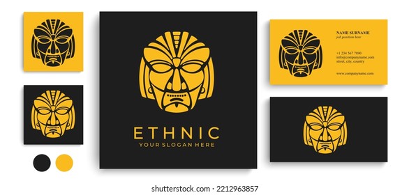 Ethnic mask logo. Aztec and Mayan mask logo for business. Cultural vector design in a minimalistic style. Vector illustration