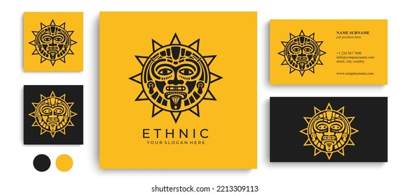 Ethnic mask logo. Aztec and Mayan mask logo for business. Cultural vector design in a minimalistic style. Vector illustration