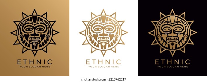 Ethnic mask logo. Aztec and Mayan mask logo for business. Cultural vector design in a minimalistic style. Vector illustration