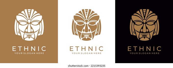 Ethnic mask logo. Aztec and Mayan mask logo for business. Cultural vector design in a minimalistic style. Vector illustration