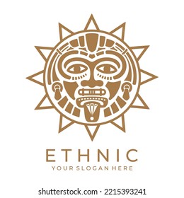 Ethnic mask logo. Aztec and Mayan mask logo for business. Cultural vector design in a minimalistic style. Vector illustration