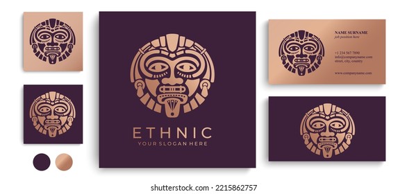 Ethnic mask logo. Aztec and Mayan mask logo for business. Cultural vector design in a minimalistic style. Vector illustration