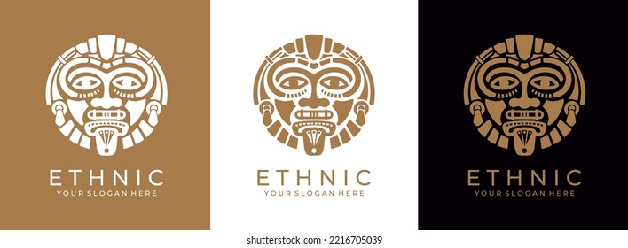 Ethnic mask logo. Aztec and Mayan mask logo for business. Cultural vector design in a minimalistic style. Vector illustration
