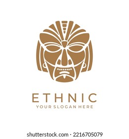 Ethnic mask logo. Aztec and Mayan mask logo for business. Cultural vector design in a minimalistic style. Vector illustration