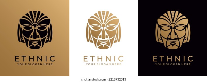 Ethnic mask logo. Aztec and Mayan mask logo for business. Cultural vector design in a minimalistic style. Vector illustration
