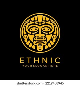 Ethnic mask logo. Aztec and Mayan mask logo for business. Cultural vector design in a minimalistic style. Vector illustration