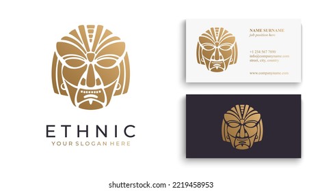 Ethnic mask logo. Aztec and Mayan mask logo for business. Cultural vector design in a minimalistic style. Vector illustration