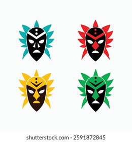 Ethnic mask tribal Indian or African colorful masks vector art illustrations.