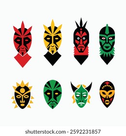 Ethnic mask tribal Indian or African colorful masks icon vector art illustrations.